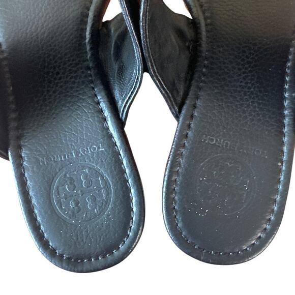 Tory Burch Amanda Thong Sandals Black Pebbled Leather 8.5 - Picture 5 of 11